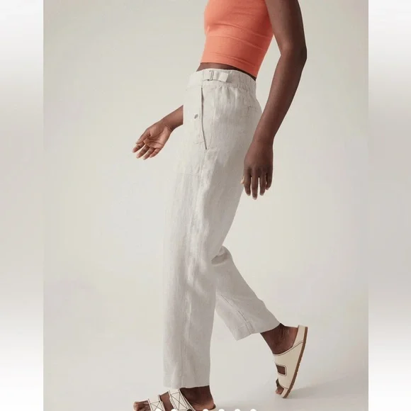 Athleta Voyager Linen Pant #586941 Natural Tan Size 12 - Picture 2 of 11